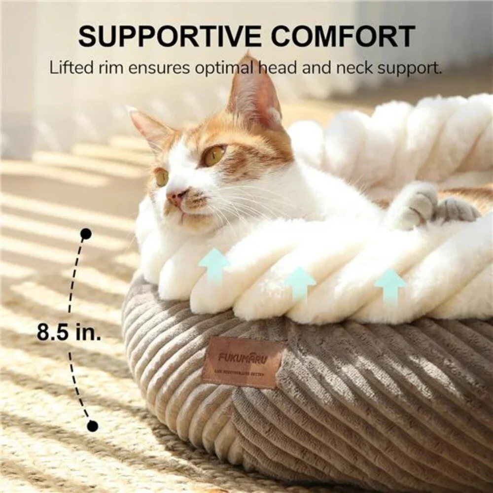 Calming Donut Cat Beds, Plush Faux Fur & Corduroy Beds